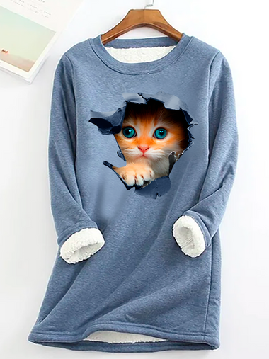 Long Sleeve Crew Neck Cat Casual Regular Sweatshirt
