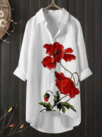 Casual Long Sleeve Shirt Collar Floral Loose Mid-Long Shirt