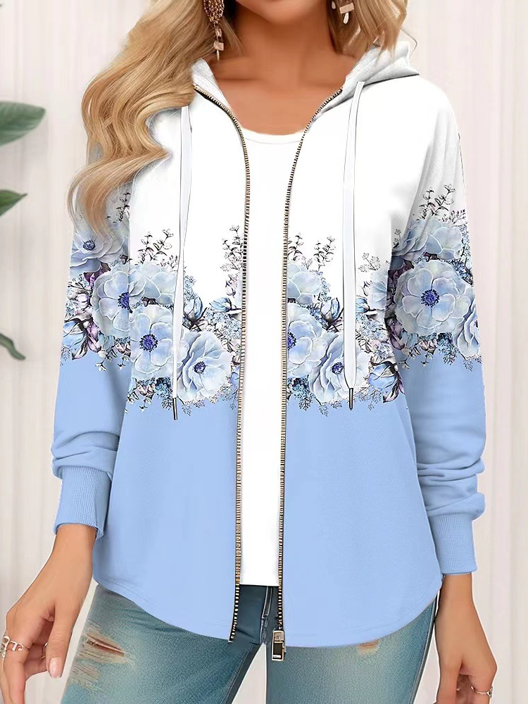 Loose Hoodie Long Sleeve Floral Casual Regular Jacket