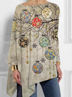 Casual Long Sleeve Crew Neck Christmas Loose Mid-Long Blouse