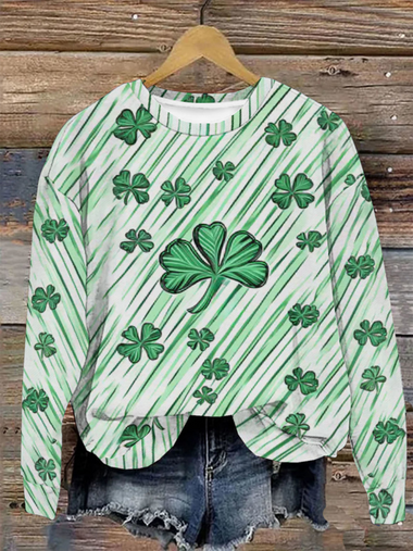 Loose Long Sleeve Crew Neck Four-Leaf Clover Casual Regular Sweatshirt