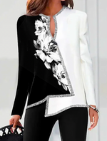 Loose Long Sleeve Notched Floral Party Regular Blouse
