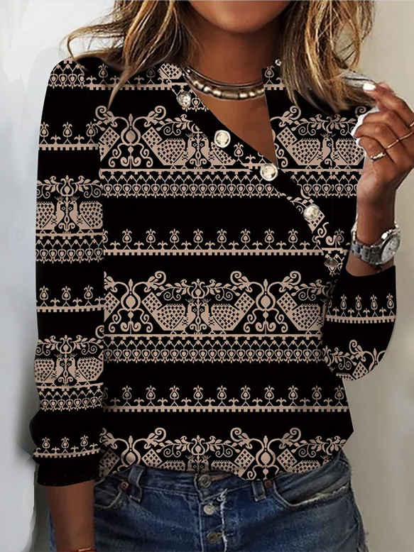 Casual Long Sleeve Ethnic Regular Blouse
