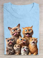 Loose Short Sleeve Crew Neck Cat Casual Regular T-Shirt