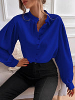 Casual Long Sleeve V Neck Plain Regular Blouse