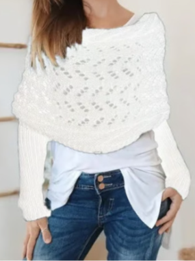 Long Sleeve Off The Shoulder Plain Boho Crop Sweater