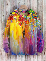 Casual Long Sleeve Crew Neck Ethnic Floral Loose Regular Sweatshirt