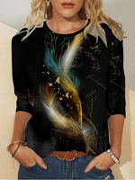 Loose Long Sleeve Crew Neck Abstract Casual Regular T-Shirt
