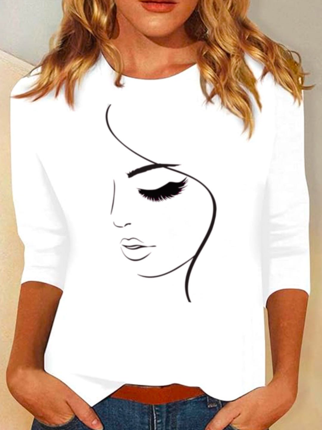 Long Sleeve Crew Neck Figure Casual Regular T-Shirt