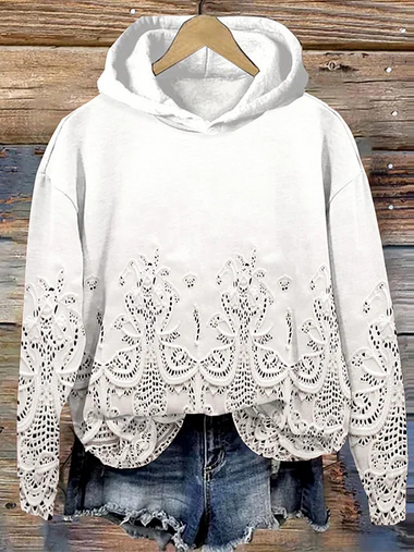 Loose Long Sleeve Hoodie Geometric Casual Regular Sweatshirt