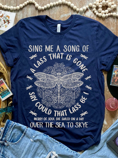 Loose Short Sleeve Crew Neck Dragonfly Casual Regular T-Shirt