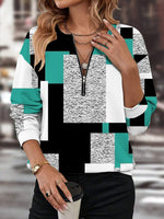 Casual Long Sleeve Crew Neck Abstract Graphic Zipper Loose Regular Sweatshirt