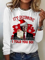 Loose Long Sleeve Crew Neck Christmas Casual Regular T-Shirt