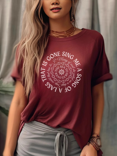 Loose Short Sleeve Crew Neck Letter Pattern Casual Regular T-Shirt