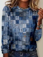 Loose Long Sleeve Crew Neck Ethnic Casual Regular T-Shirt