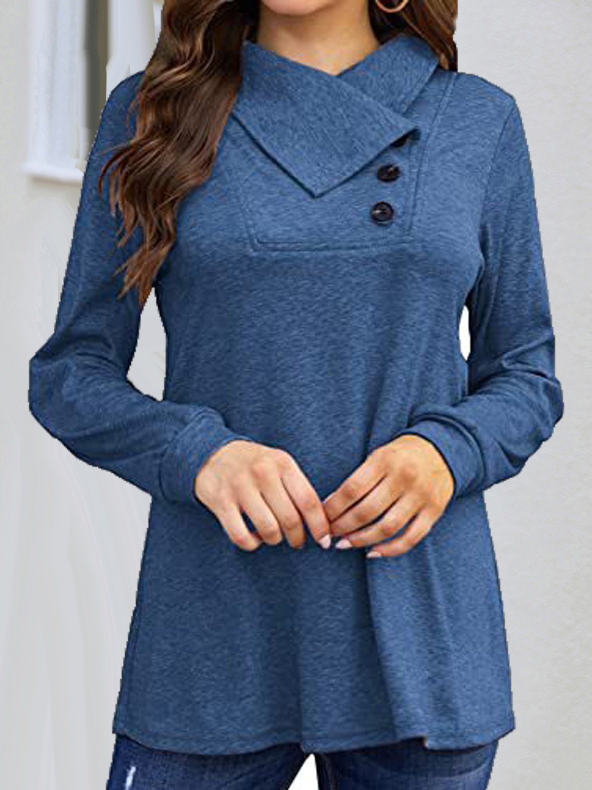 Casual Long Sleeve Plain Loose Regular Blouse