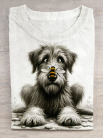 Loose Long Sleeve Crew Neck Dog Casual Regular T-Shirt