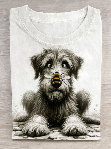 Loose Long Sleeve Crew Neck Dog Casual Regular T-Shirt