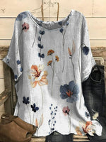 Casual Short Sleeve Crew Neck Floral Loose Regular Blouse