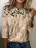 Loose Long Sleeve Crew Neck Floral Casual Regular T-Shirt