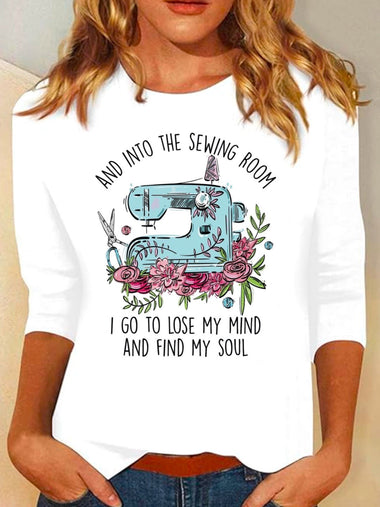 Loose Long Sleeve Crew Neck Floral Casual Regular T-Shirt