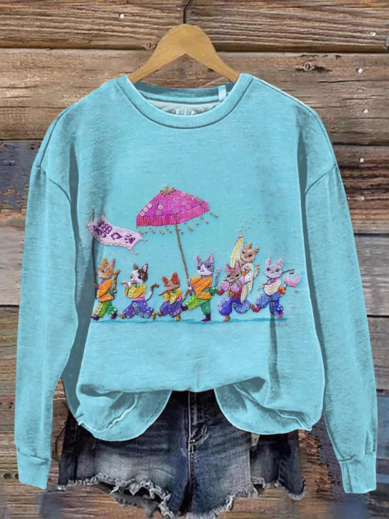 Loose Long Sleeve Crew Neck Animal Casual Regular Sweatshirt