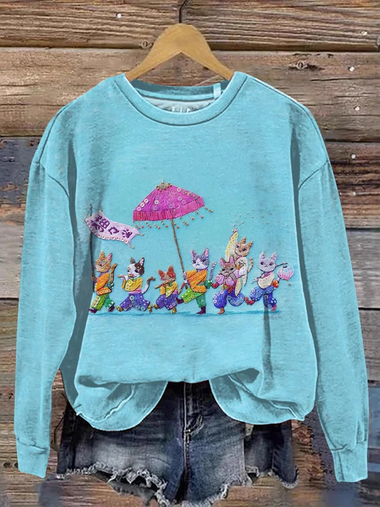 Loose Long Sleeve Crew Neck Animal Casual Regular Sweatshirt