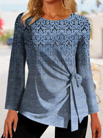 Casual Long Sleeve Crew Neck Ethnic Loose Regular Blouse