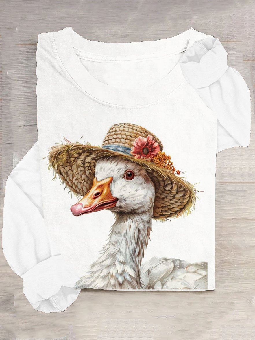 Casual Long Sleeve Crew Neck Animal Loose Regular T-Shirt