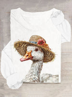 Casual Long Sleeve Crew Neck Animal Loose Regular T-Shirt