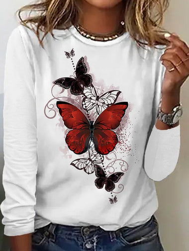 Long Sleeve Crew Neck Text Letters Casual Regular Blouse