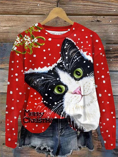 Loose Long Sleeve Crew Neck Christmas Casual Regular Sweatshirt