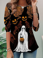 Loose Long Sleeve Crew Neck Floral Casual Regular T-Shirt