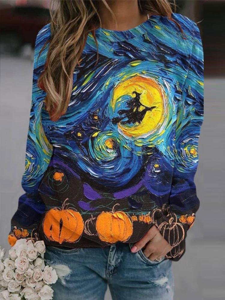 Casual Long Sleeve Crew Neck Halloween Loose Regular Sweatshirt