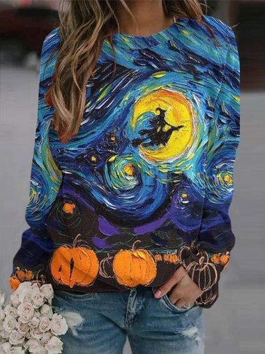 Casual Long Sleeve Crew Neck Halloween Loose Regular Sweatshirt
