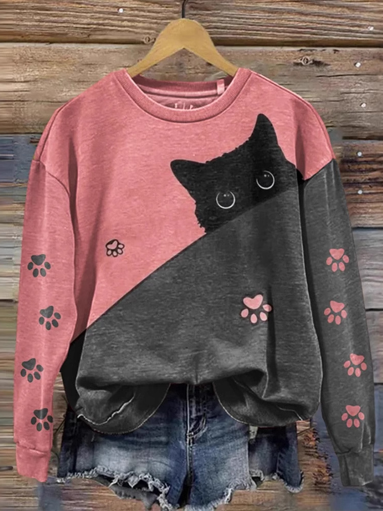 Loose Long Sleeve Crew Neck Animal Casual Regular Sweatshirt