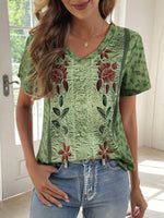 Casual Short Sleeve V Neck Floral Loose Regular Blouse