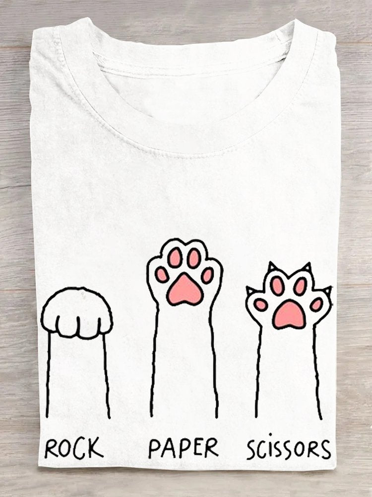 Casual Short Sleeve Crew Neck Cat Loose Regular T-Shirt