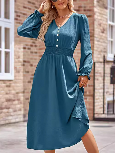 Casual Long Sleeve Crew Neck Plain Loose Maxi Dress
