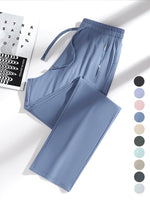 Casual Plain Zipper Pocket Stitching Zipper Loose Long Pants