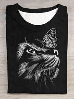 Loose Short Sleeve Crew Neck Cat Casual Regular T-Shirt