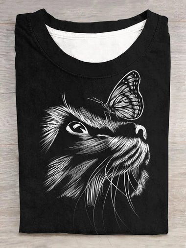 Loose Short Sleeve Crew Neck Cat Casual Regular T-Shirt
