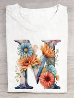 Loose Short Sleeve Crew Neck Floral Casual Regular T-Shirt