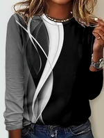 Long Sleeve Crew Neck Christmas Casual Regular Blouse
