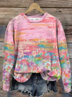 Casual Long Sleeve Crew Neck Abstract Loose Regular Sweatshirt