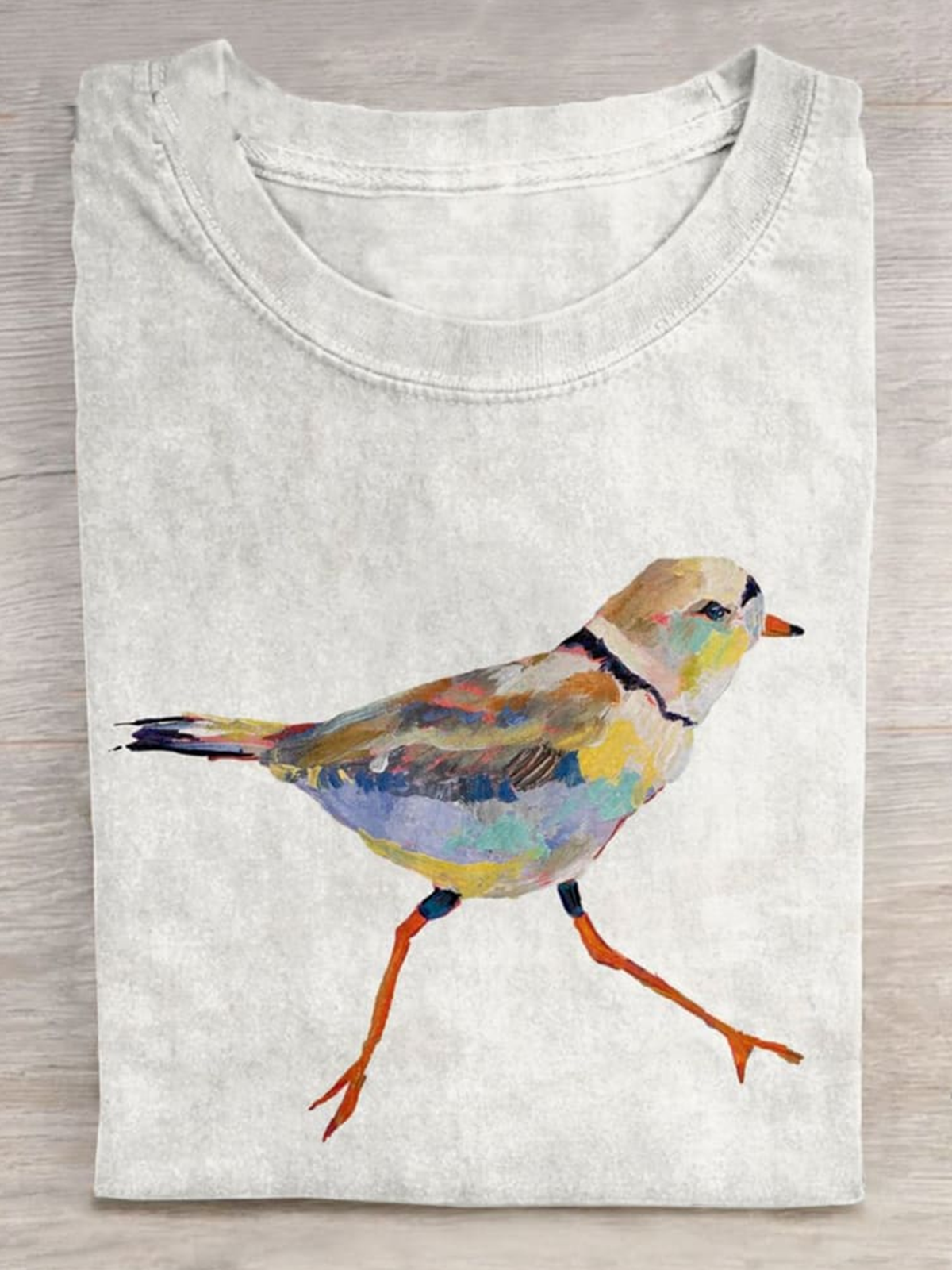 Loose Long Sleeve Crew Neck Bird Casual Regular T-Shirt