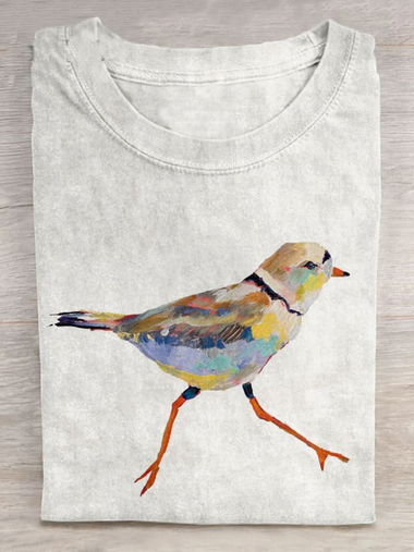 Loose Long Sleeve Crew Neck Bird Casual Regular T-Shirt
