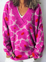 Long Sleeve V Neck Floral Vintage Regular Sweater