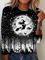Casual Long Sleeve Crew Neck Halloween Loose Regular T-Shirt