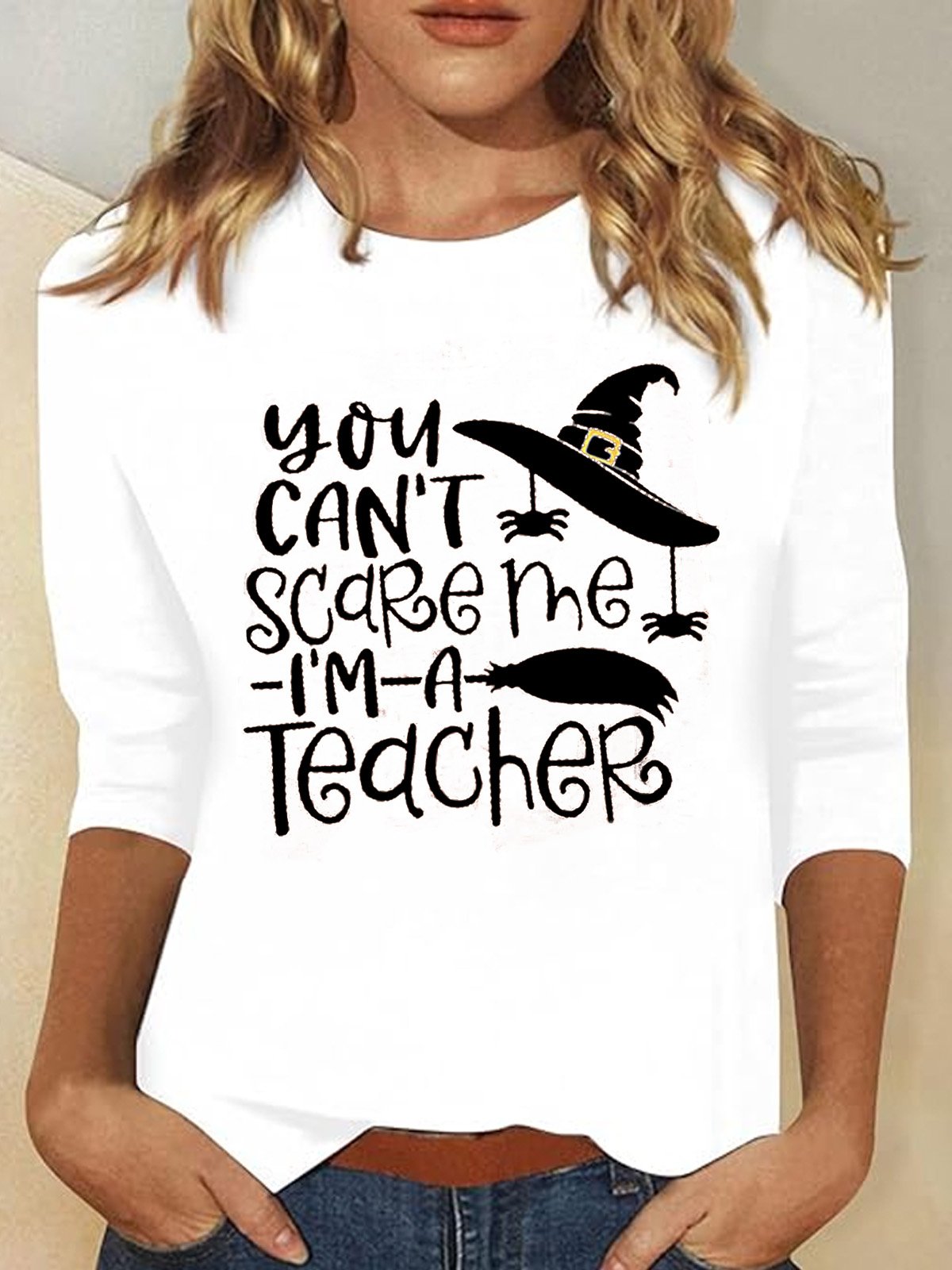 Loose Long Sleeve Crew Neck Letter Pattern Casual Regular T-Shirt